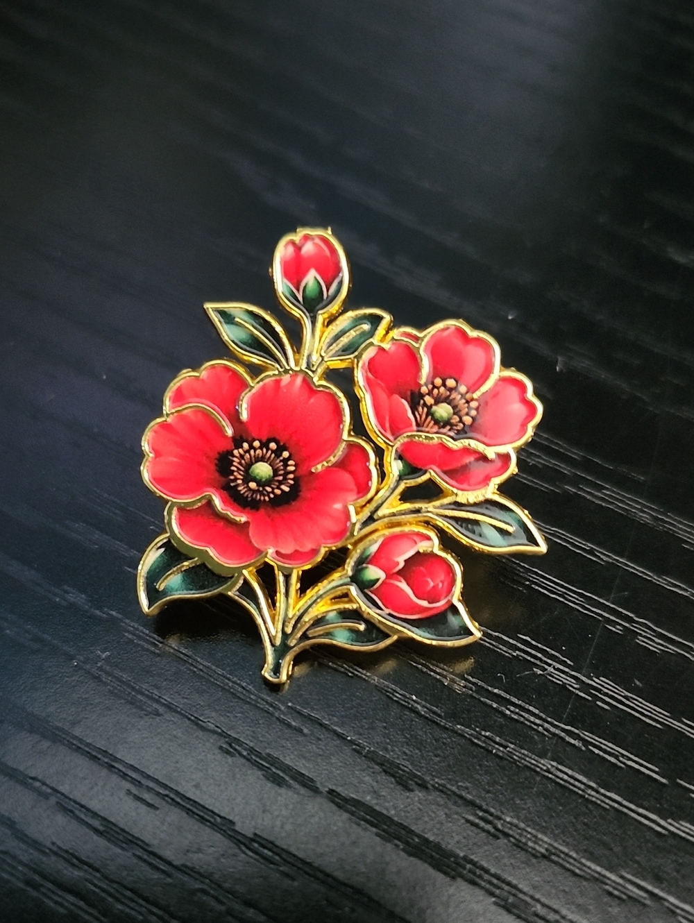 Red Floral Enamel Brooch Pin - Women Jewelry